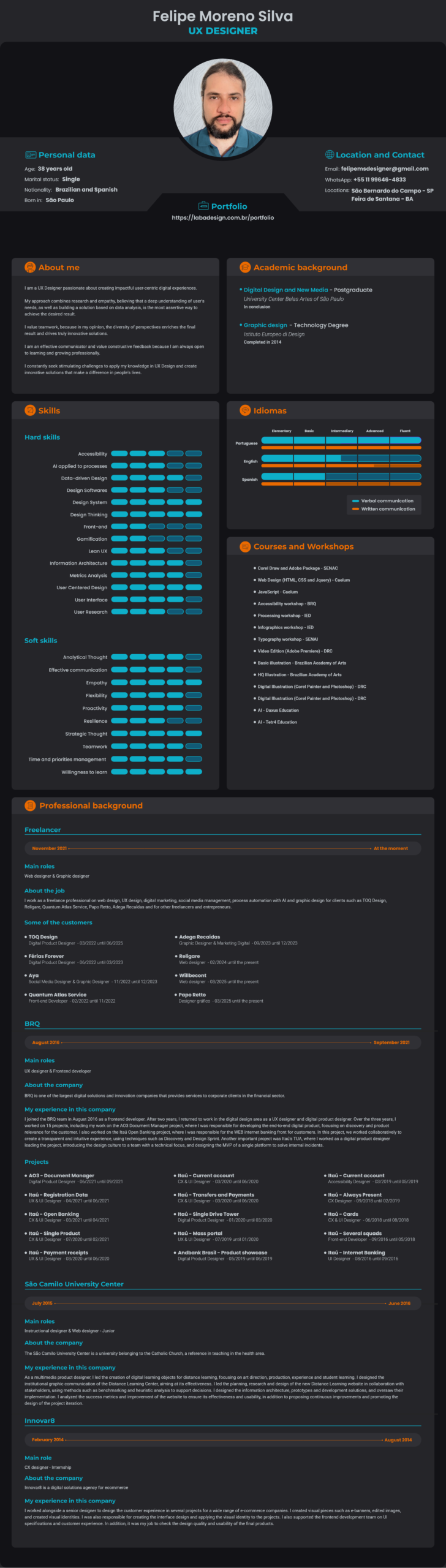 Resume of Felipe Moreno Silva, UX Designer